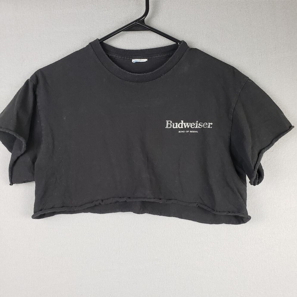 Budweiser Womens M/L Cutoff Boxy Crop Tee Shirt Black Drinking Shirt Boxy Grunge